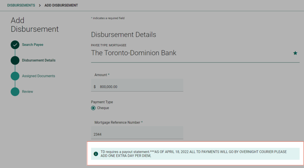 Add disbursement screen in surefund application