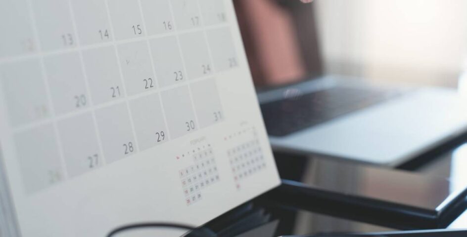 calendar displaying on computer screen